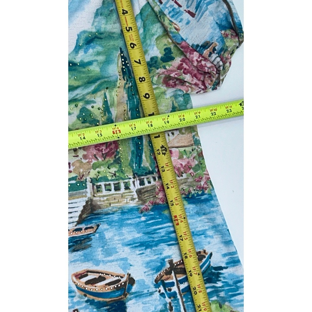 Alfred Dunner Scenic Harbor Print Knit Top 3/4 Sleeve Boat Scene Wearable Art - Picture 5 of 13